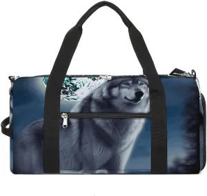 Gym Bag Wolf Under Moon Duffel Bag for Men Women Travel Overnight Bag with Shoe Compartment Workout Bags