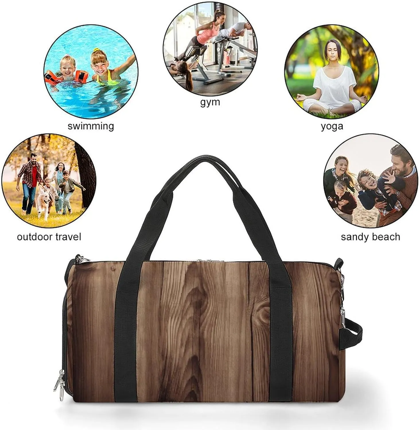 Gym Bag Wood Grain Duffel Bag for Men Women Travel Overnight Bag with Shoe Compartment Workout Bags