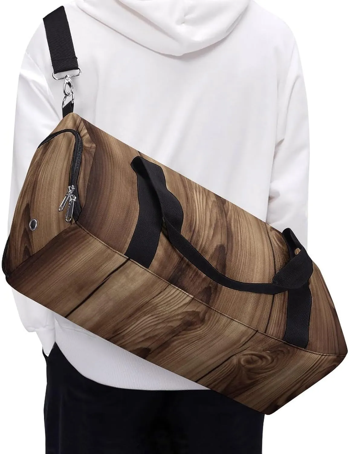 Gym Bag Wood Grain Duffel Bag for Men Women Travel Overnight Bag with Shoe Compartment Workout Bags