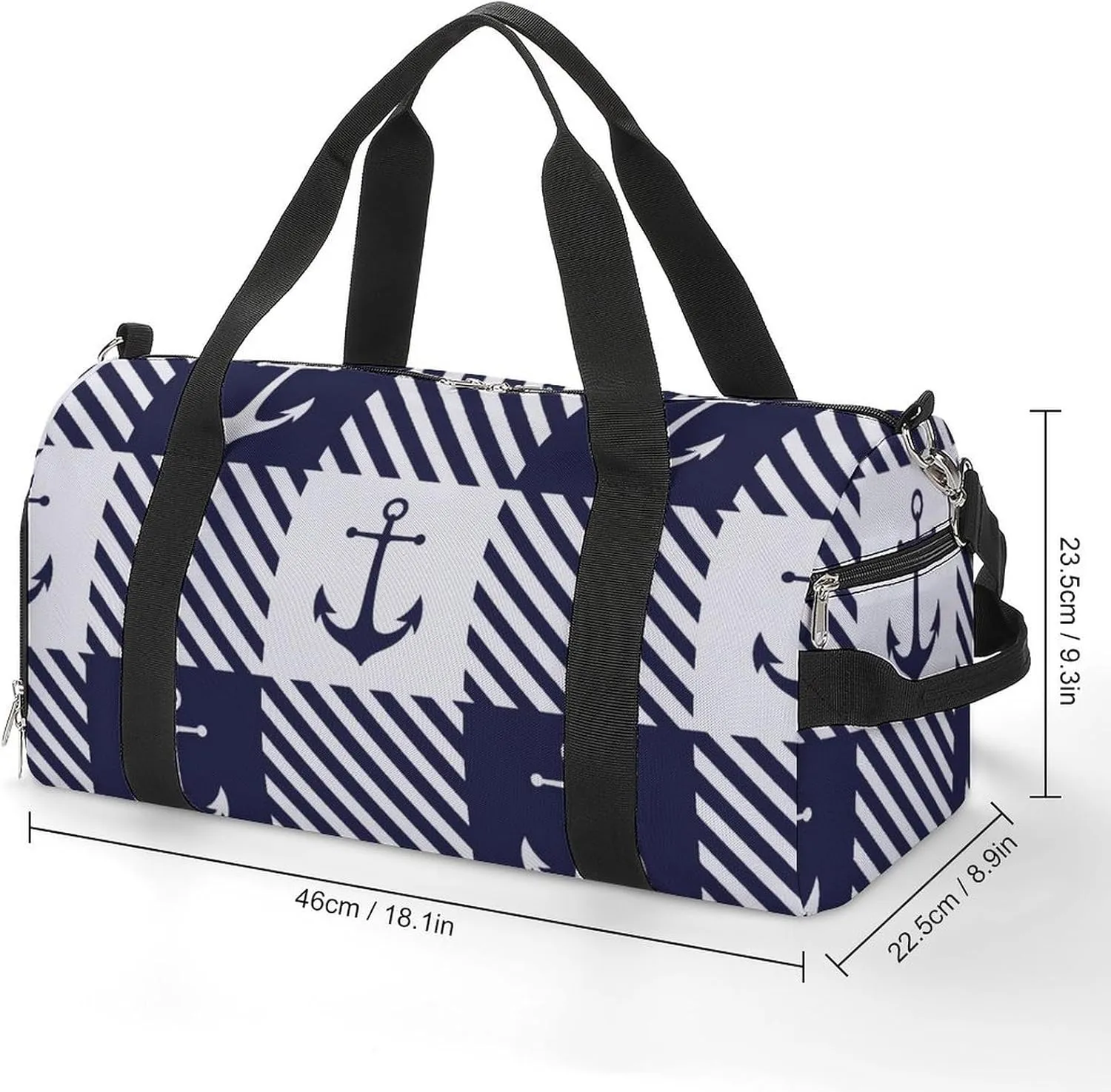 Gym Duffel Bag with Shoe Compartment Wet Pocket, Anchors White Blue Plaid Travel Bag for Men Women