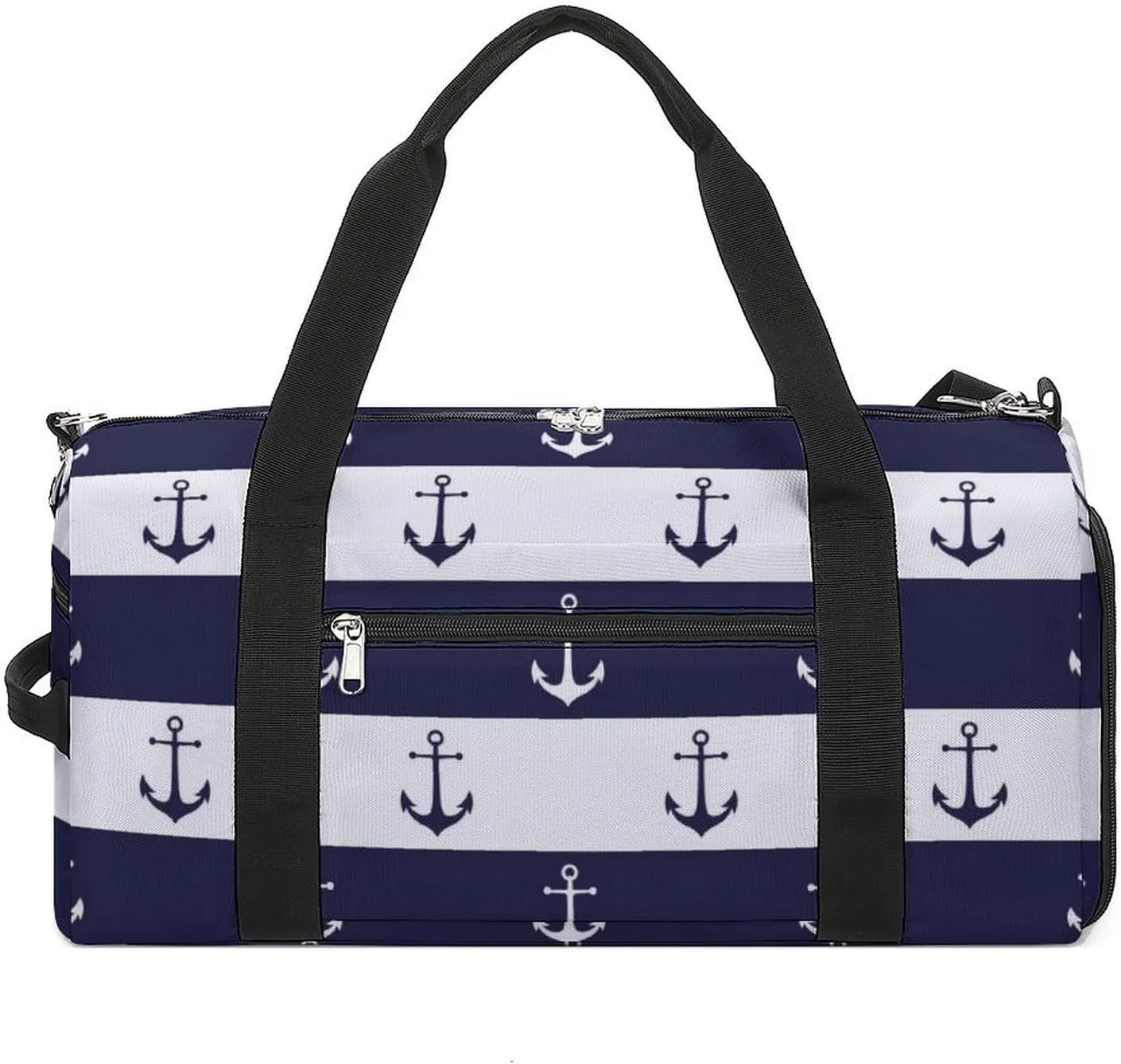 Gym Duffel Bag with Shoe Compartment Wet Pocket, Anchors White Blue Travel Bag for Men Women