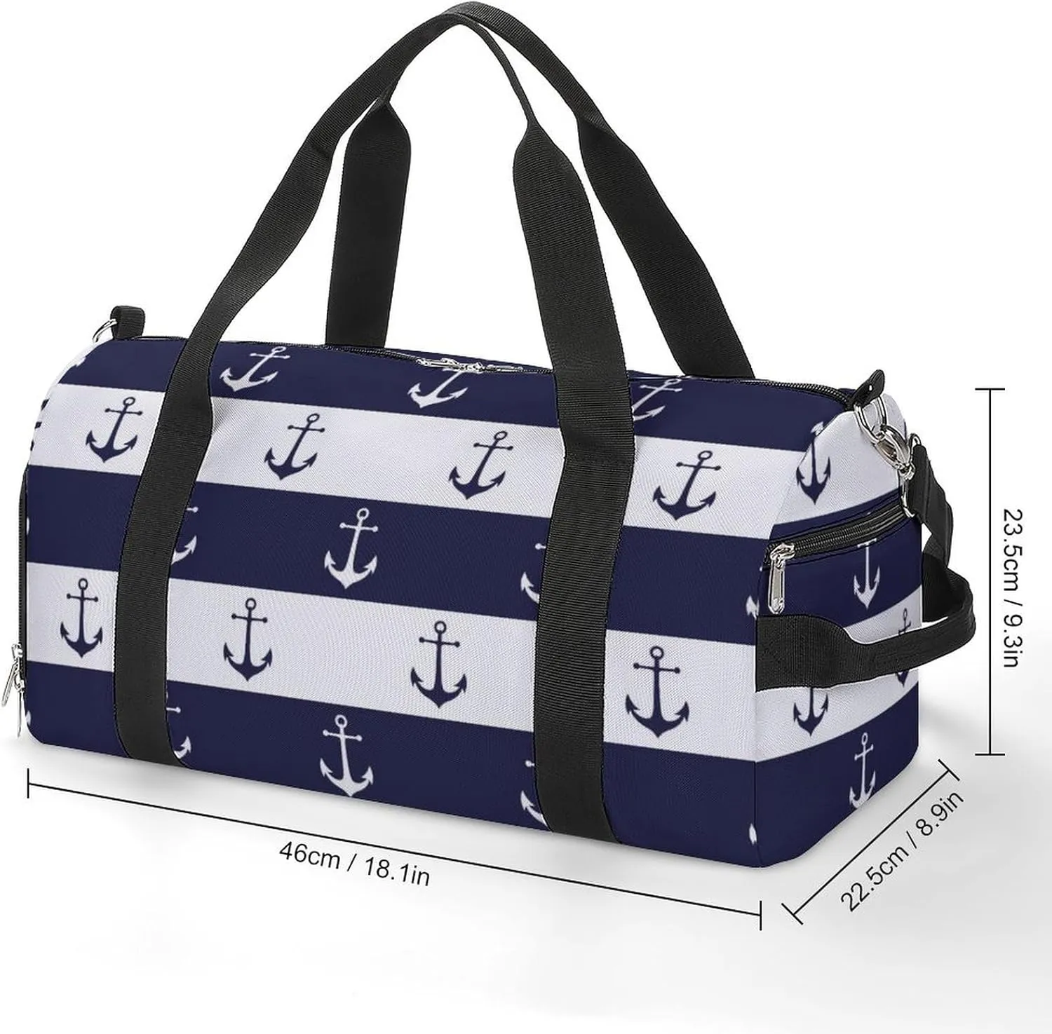 Gym Duffel Bag with Shoe Compartment Wet Pocket, Anchors White Blue Travel Bag for Men Women