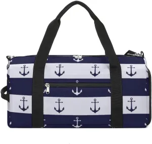 Gym Duffel Bag with Shoe Compartment Wet Pocket, Anchors White Blue Travel Bag for Men Women