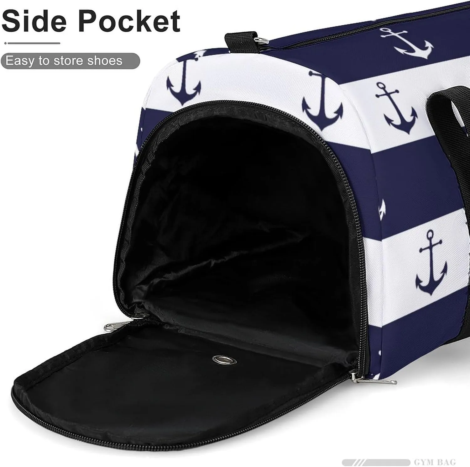 Gym Duffel Bag with Shoe Compartment Wet Pocket, Anchors White Blue Travel Bag for Men Women