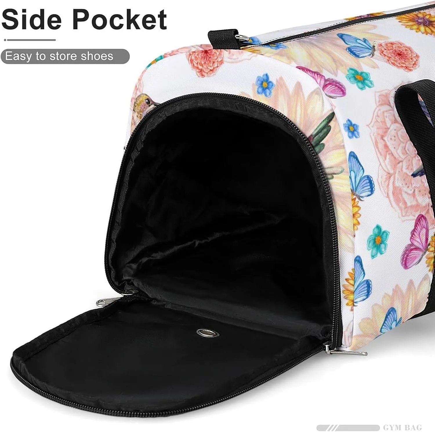 Gym Duffel Bag with Shoe Compartment Wet Pocket, Flowers And Butterflies Texture Travel Bag for Men Women