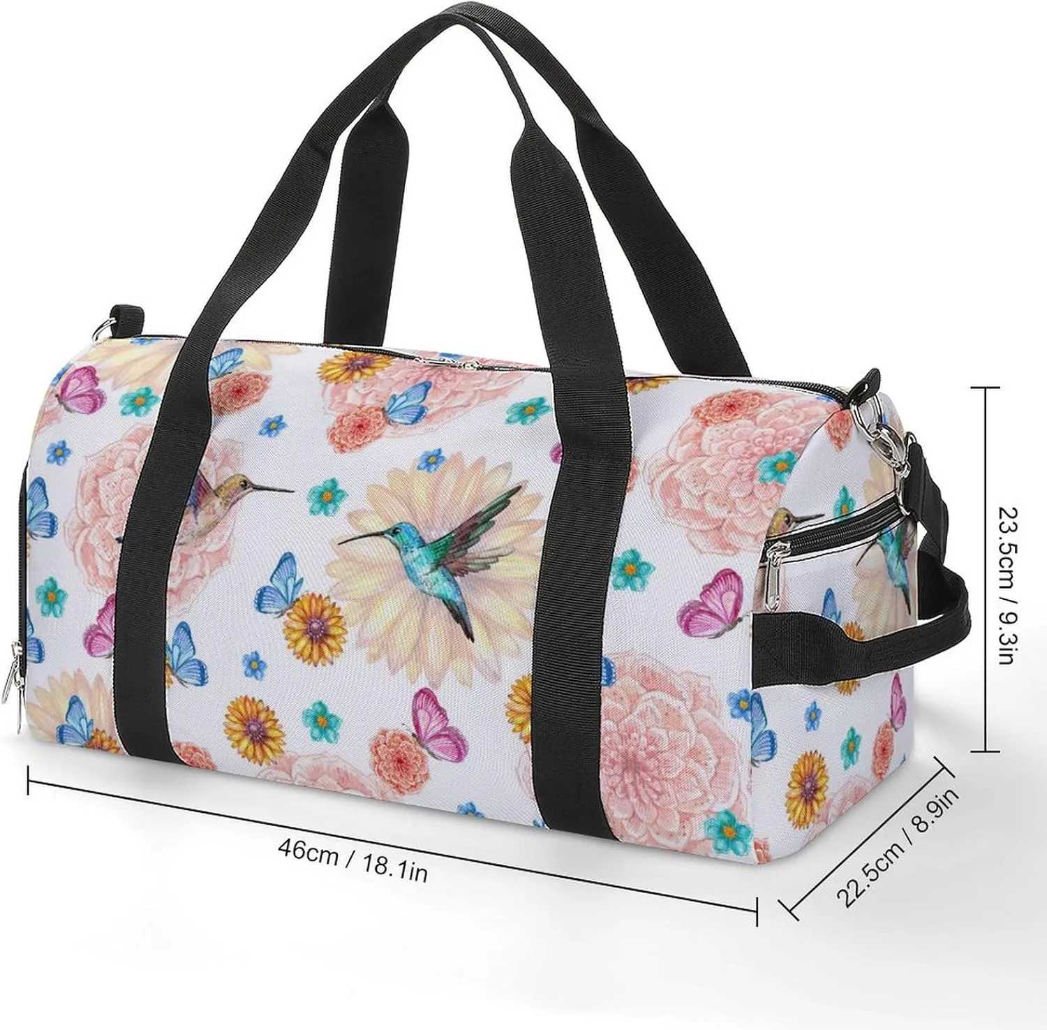 Gym Duffel Bag with Shoe Compartment Wet Pocket, Flowers And Butterflies Texture Travel Bag for Men Women