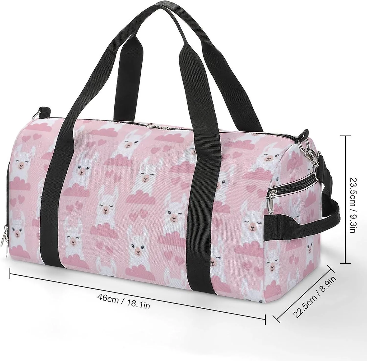 Gym Duffel Bag with Shoe Compartment Wet Pocket, Llamas, Clouds And Hears Pattern Travel Bag for Men Women