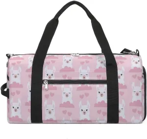 Gym Duffel Bag with Shoe Compartment Wet Pocket, Llamas, Clouds And Hears Pattern Travel Bag for Men Women