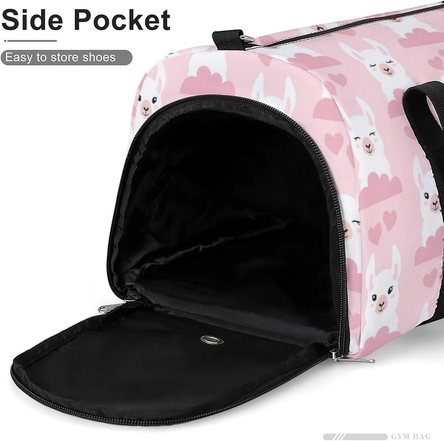 Gym Duffel Bag with Shoe Compartment Wet Pocket, Llamas, Clouds And Hears Pattern Travel Bag for Men Women