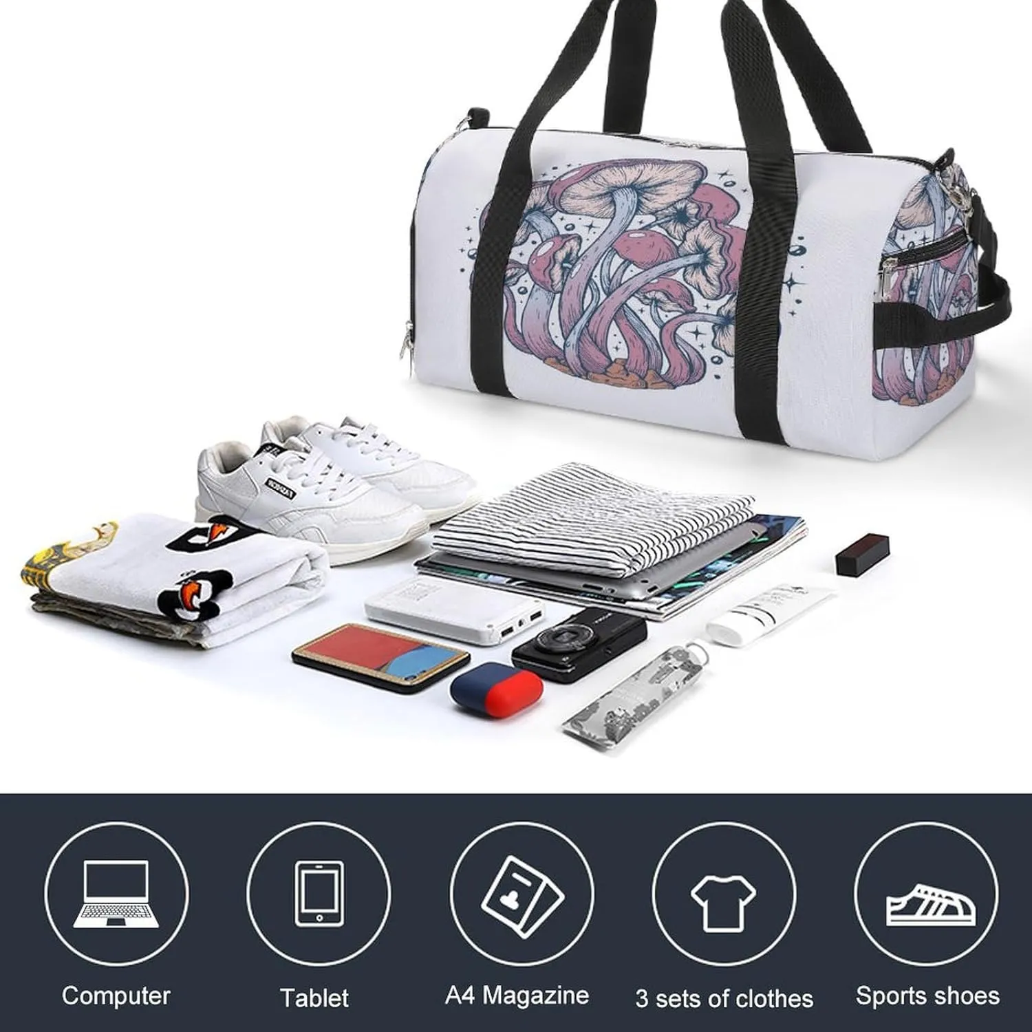 Gym Duffel Bag with Shoe Compartment Wet Pocket, Mushrooms Travel Bag for Men Women, style-3