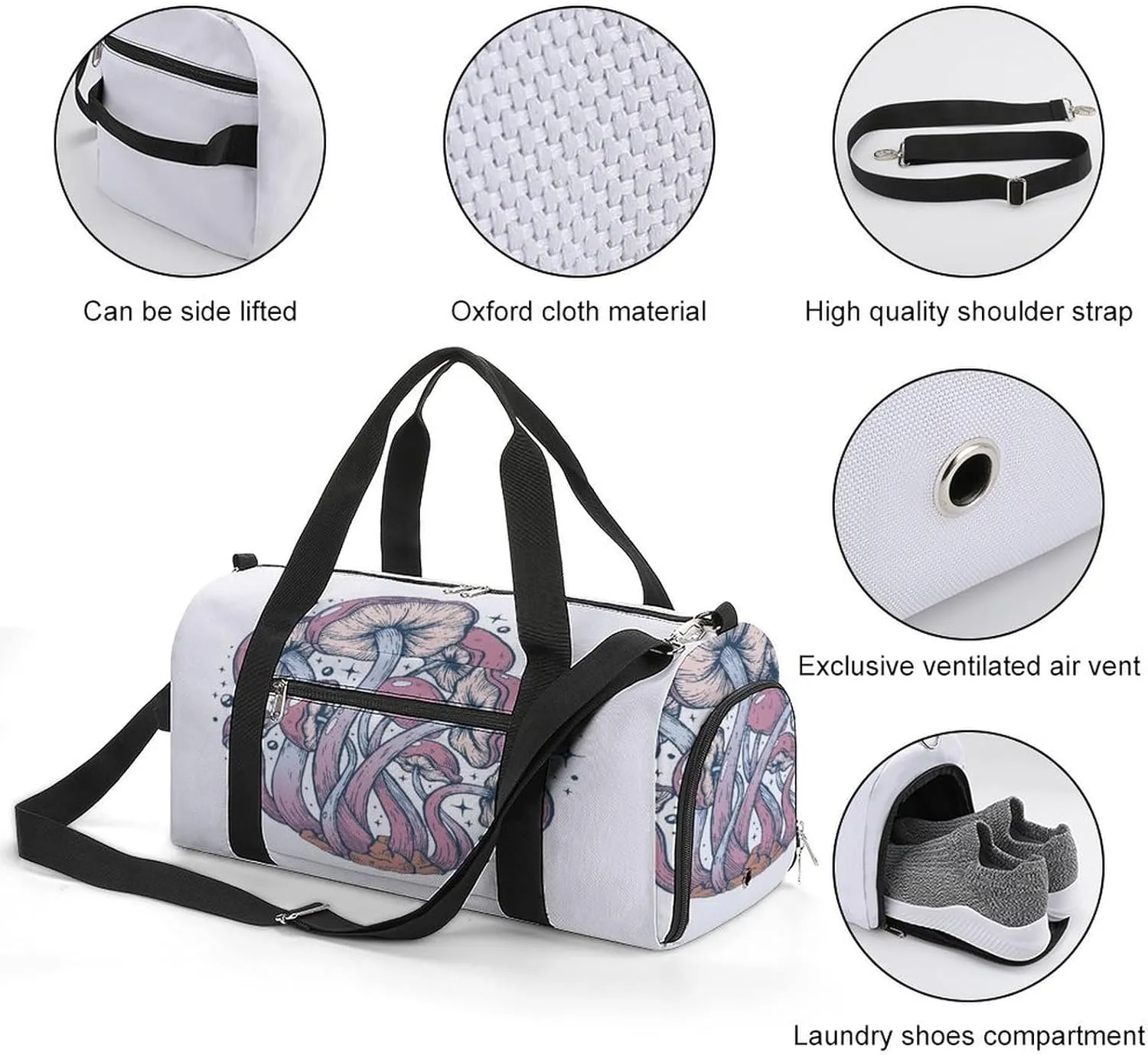 Gym Duffel Bag with Shoe Compartment Wet Pocket, Mushrooms Travel Bag for Men Women, style-3