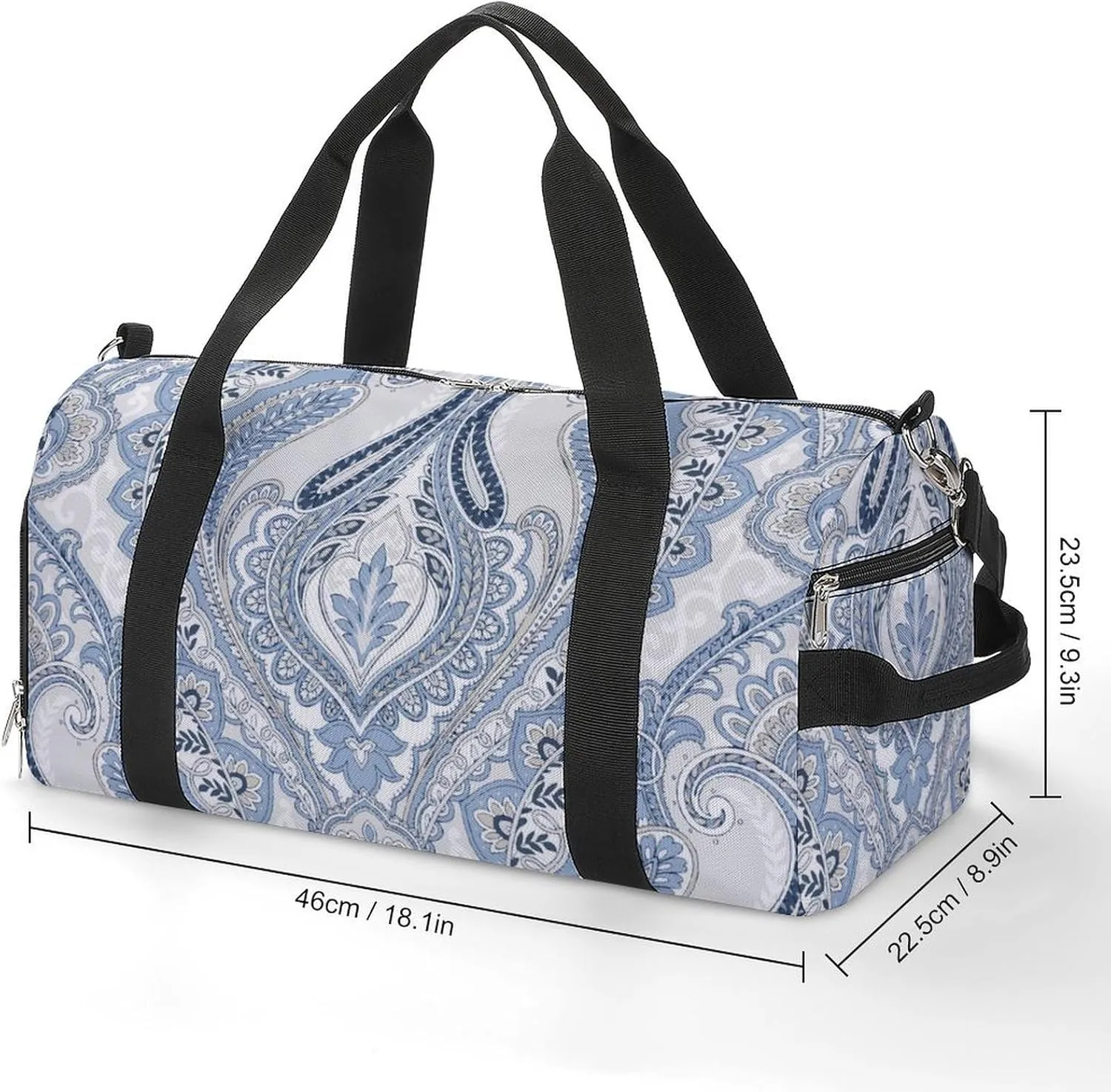 Gym Duffel Bag with Shoe Compartment Wet Pocket, Paisley Theme Travel Bag for Men Women