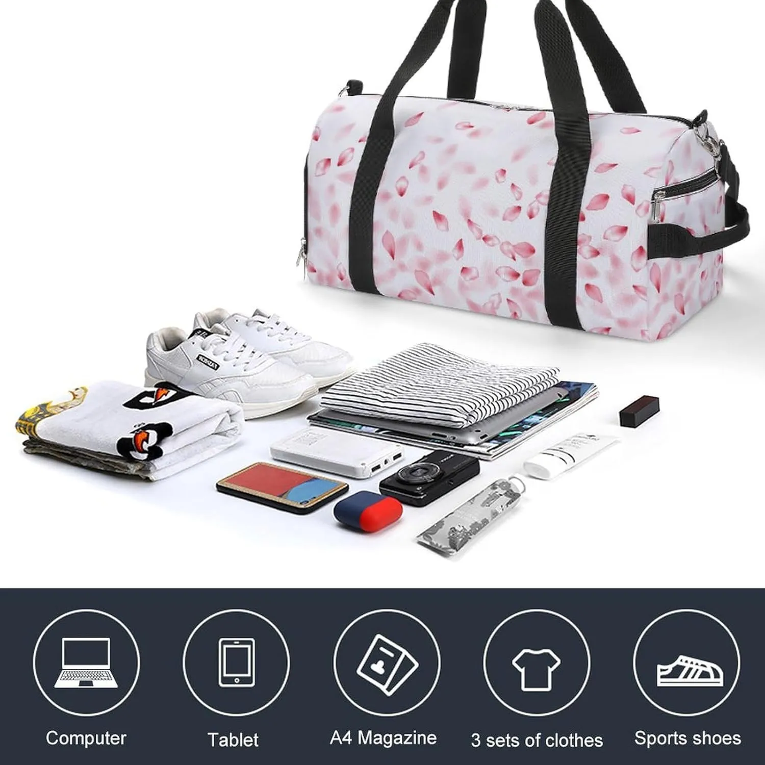 Gym Duffel Bag with Shoe Compartment Wet Pocket, Pink Sakuras Petals Travel Bag for Men Women, style-1
