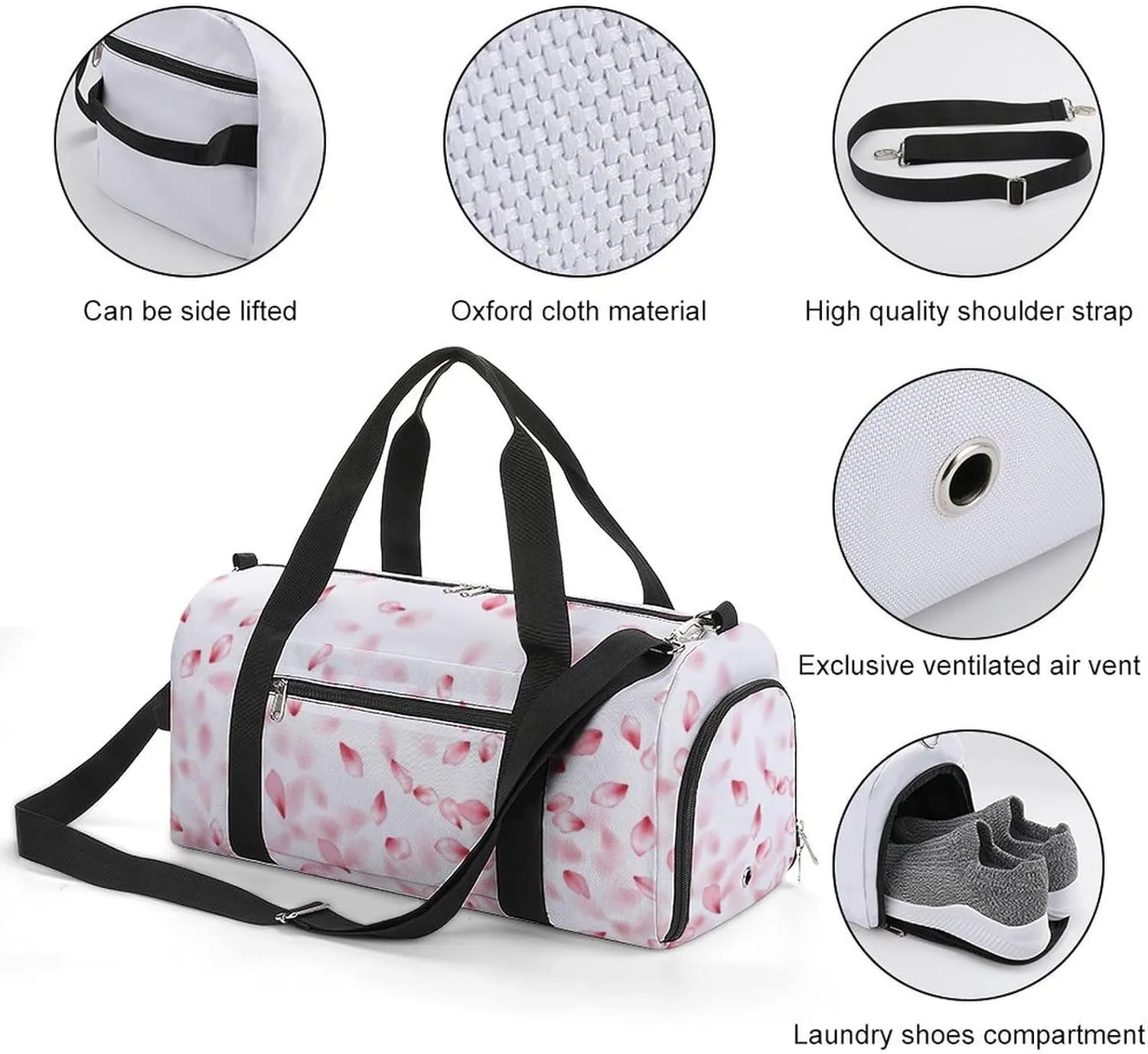 Gym Duffel Bag with Shoe Compartment Wet Pocket, Pink Sakuras Petals Travel Bag for Men Women, style-1