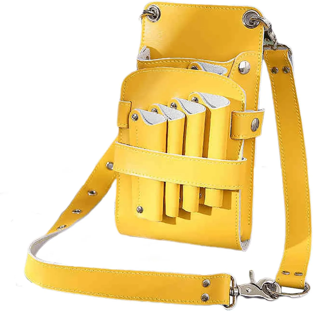 Hairstylist Scissors Bag,Hair Scissor Holster Pouch with Waist Shoulder Belt for Hairdressers Barber Genuine Leather Shears Hairdressing Tool Case Bag Holder Yellow