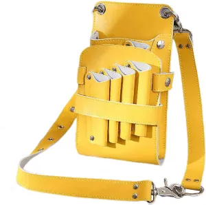 Hairstylist Scissors Bag,Hair Scissor Holster Pouch with Waist Shoulder Belt for Hairdressers Barber Genuine Leather Shears Hairdressing Tool Case Bag Holder Yellow
