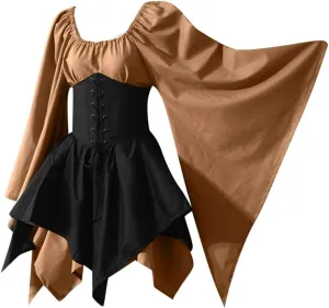 Halloween Sexy Dress for Women - Bat Wing Sleeves Vintage Gothic Goth Party Costume - Cosplay Animal Fancy Dress