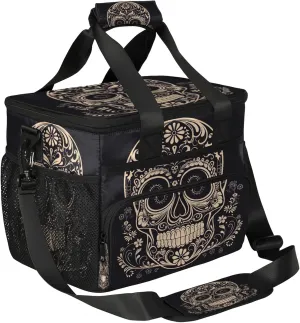 Halloween Sugar Skull Insulated Large Lunch Bag Lunchbox Reusable Leakproof Cooler Bags with Shoulder Strap for Adult Men Women Work Picnic