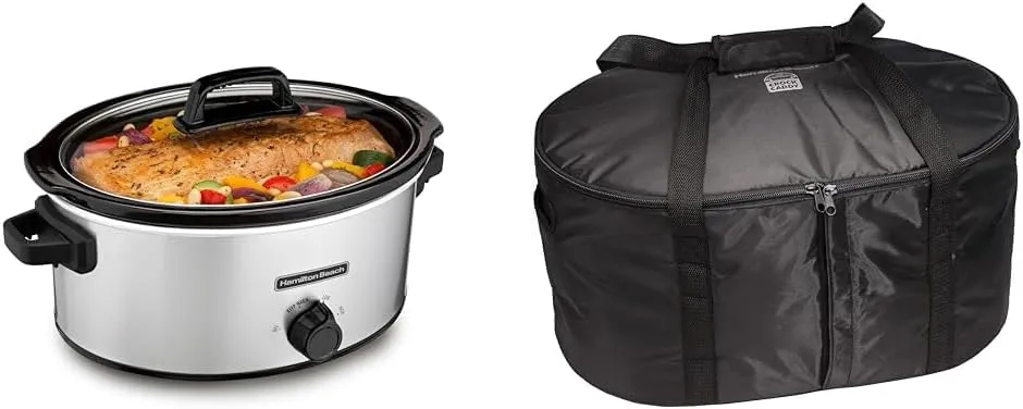 Hamilton Beach 6-Quart Slow Cooker with 3 Cooking Settings & Portable Slow Cooker Travel Bag