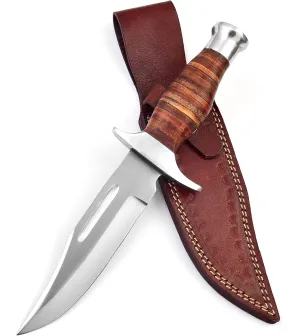 Handmade 1095 Steel Bowie Knife – Fixed Blade Forged Hunting & Survival Knife for Men with Leather Sheath, Camel Bone Handle, Camping & Hiking Knife