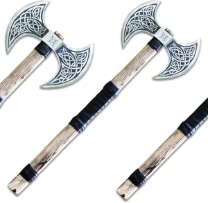 Handmade Carbon Steel Axe Medieval Warrior Double Headed Battle Axe | Viking Axe | Birthday Gift, Brown