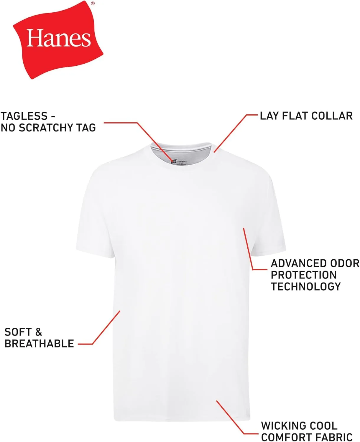 Hanes Men's Cotton, Moisture-Wicking Crew Tee Undershirts, Multi-Packs Available
