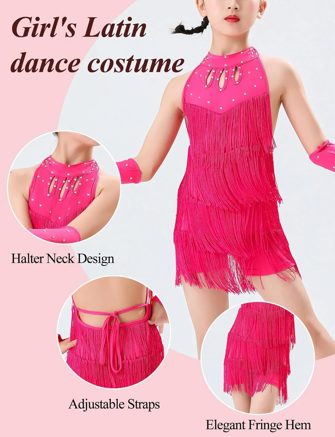 Happy Cherry Girls Latin Short Bodysuit Dress Sleeveless Tassels Dancewear Samba Rumba Jazz Cha Cha Dance Costume 3-14Y