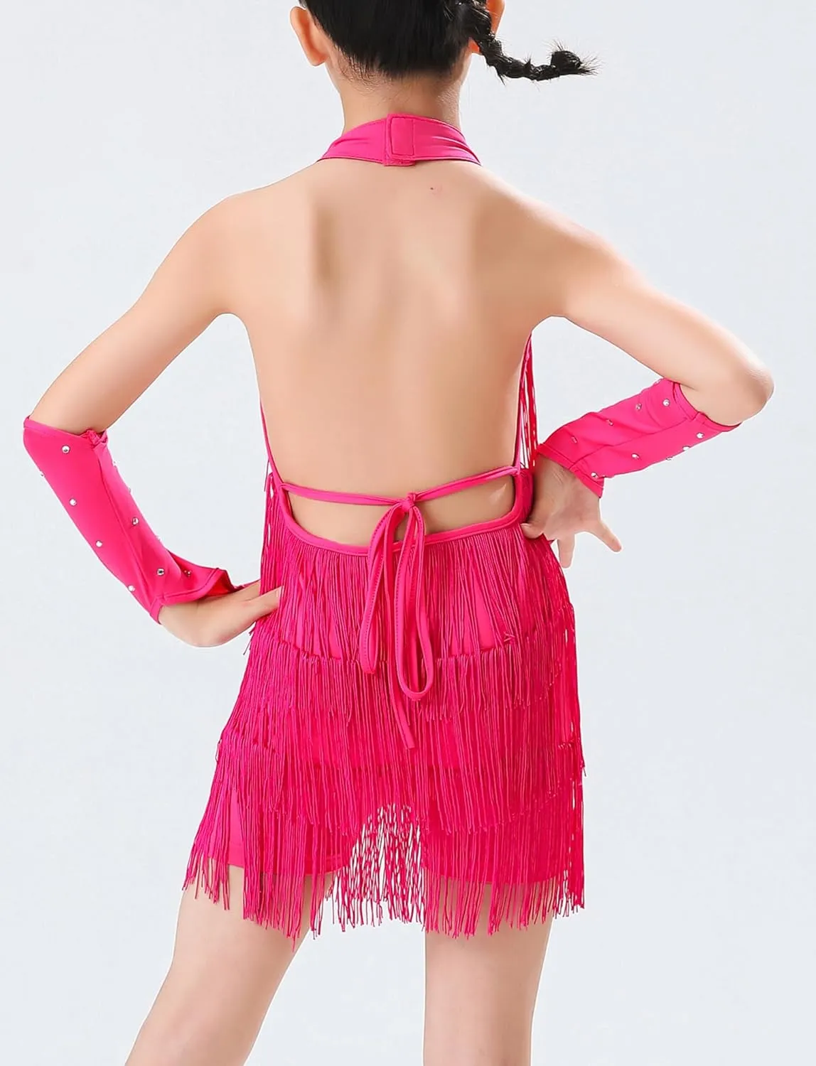 Happy Cherry Girls Latin Short Bodysuit Dress Sleeveless Tassels Dancewear Samba Rumba Jazz Cha Cha Dance Costume 3-14Y
