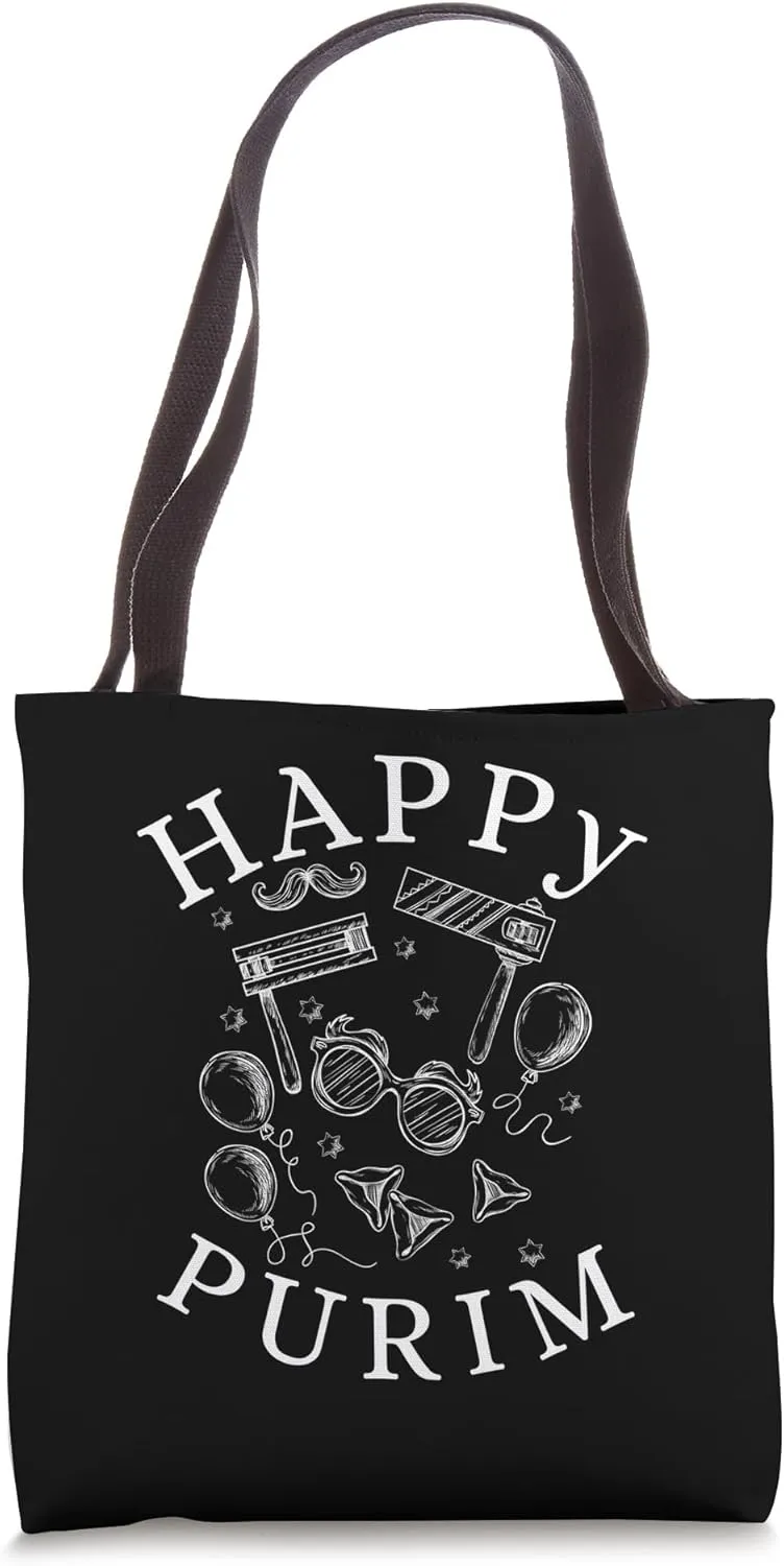 Happy Purrim Jewish Holiday Purim Funny Hebrew Jew Tote Bag
