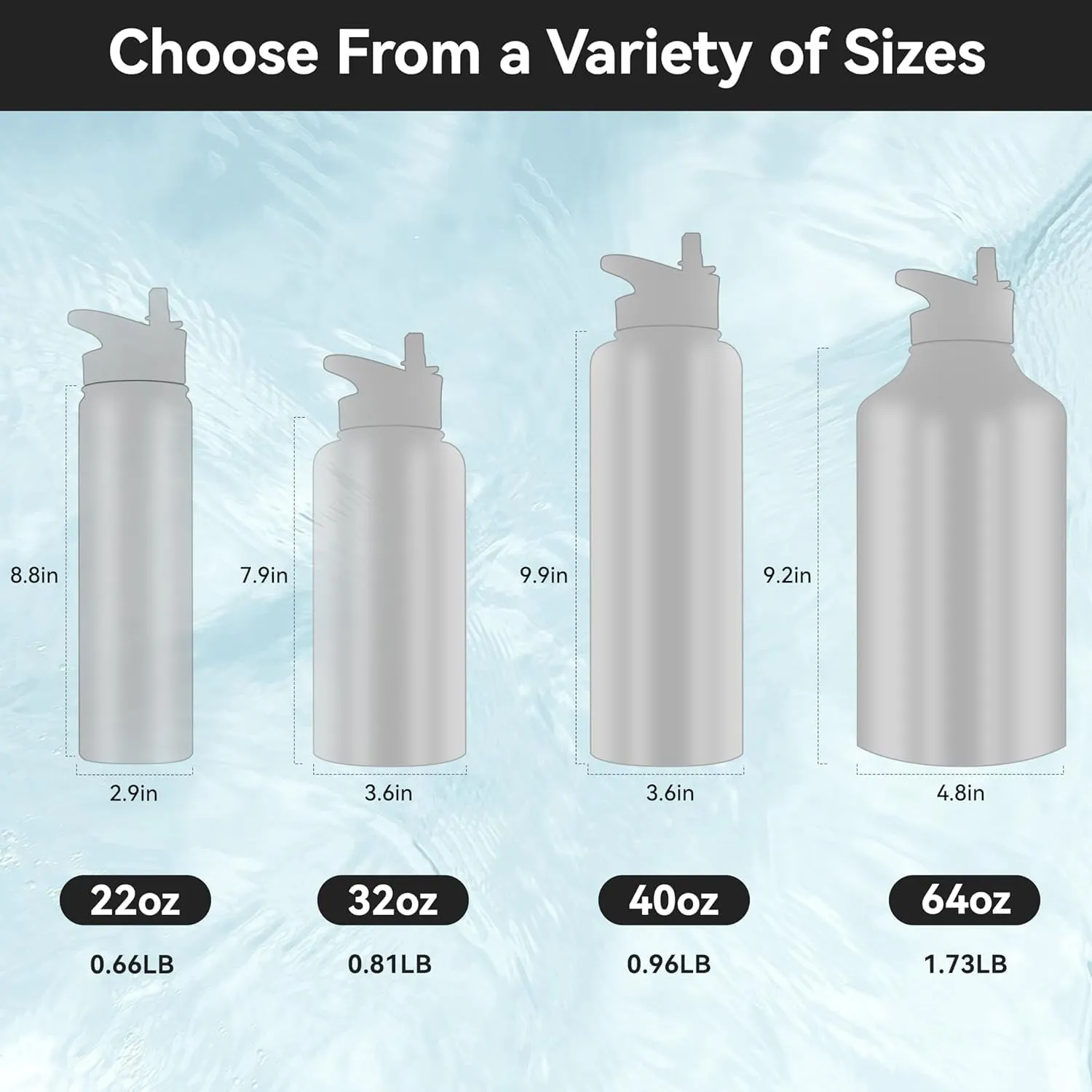 HASLE OUTFITTERS Insulated Water Bottle 22 oz Double Wall Stainless Steel Water Bottle Wide Mouth with Straw Lid & Spout Lid Keeps Cold or Hot(Blue Black Gradient,1)