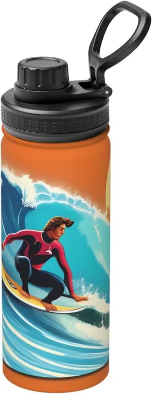 Hawaiian Surfer on Wavy print Sports Insulated Water Bottle - Premium 18 oz. Stainless Steel Hydration Bottle for Outdoor Enthusiasts