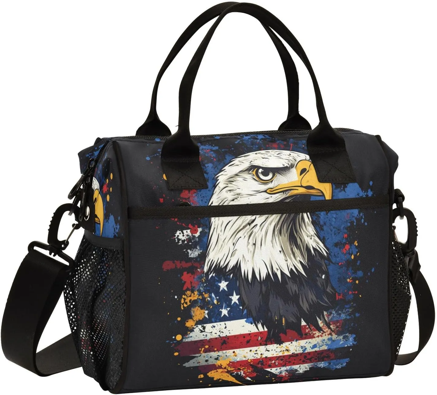 Hawk Flag Black Lunch Bag for Women Insulated Lunch Cooler Bag with Adjustable Shoulder Strap for Office Women M
