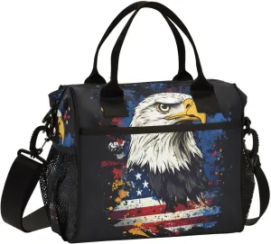 Hawk Flag Black Lunch Bag for Women Insulated Lunch Cooler Bag with Adjustable Shoulder Strap for Office Women M
