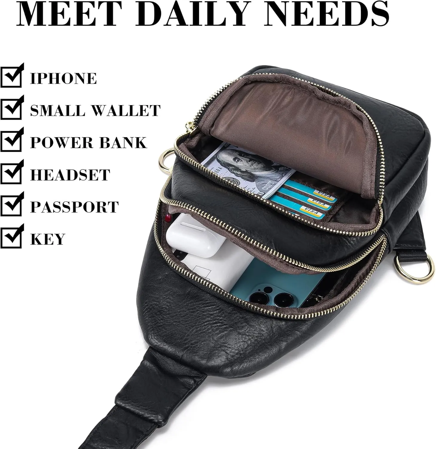 Haytijoe Crossbody Bags for Women Leather Sling Bag Anti-theft Cross Body Bag Travel Sling Purse Chest Bags Fanny Packs