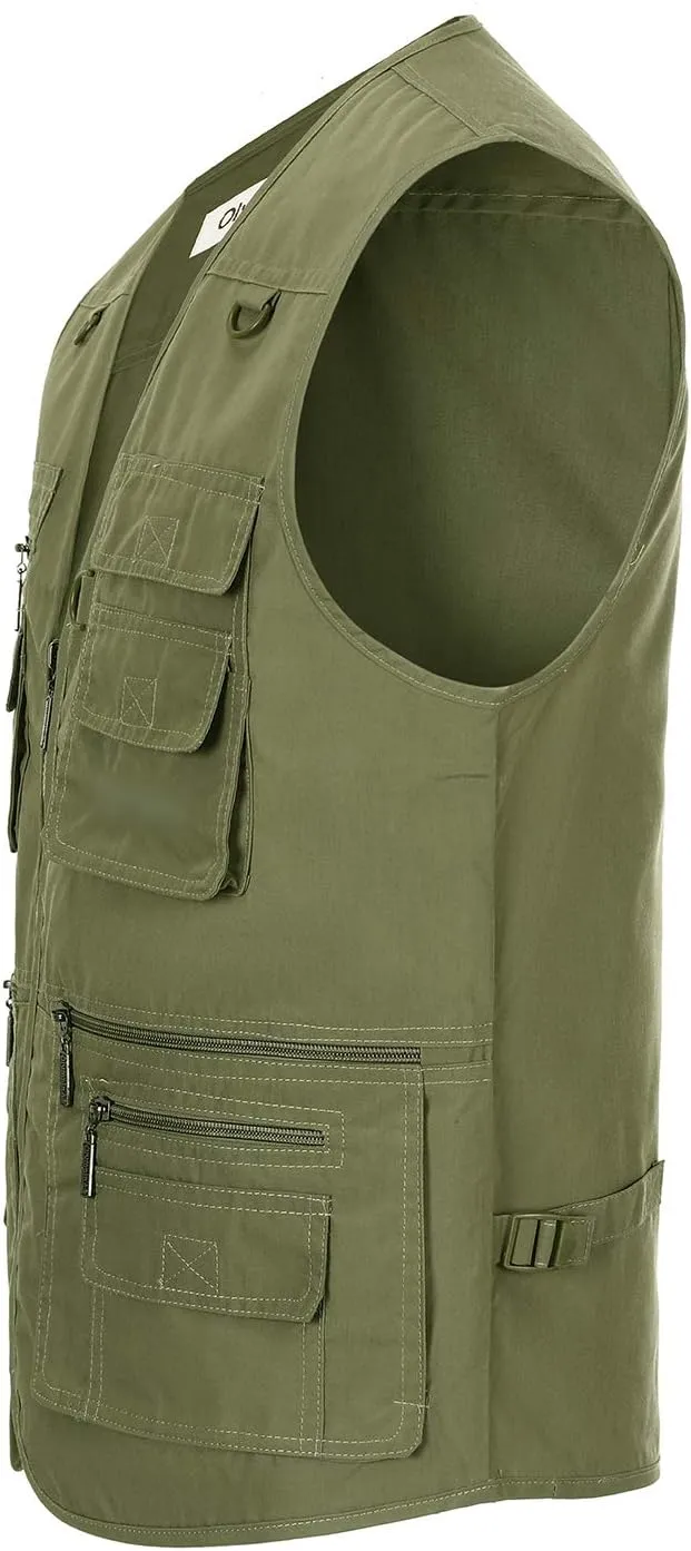 Hbufnha Men's Casual Safari Travel Vest 16 Pockets Outdoor Work Vest Sleeveless Jacket Fishing Hiking Photograph