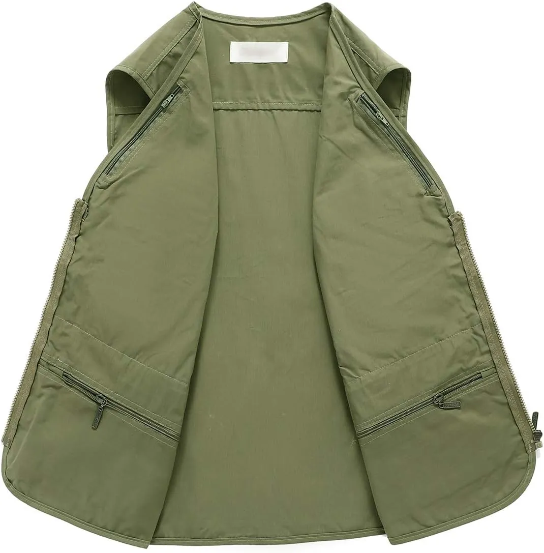 Hbufnha Men's Casual Safari Travel Vest 16 Pockets Outdoor Work Vest Sleeveless Jacket Fishing Hiking Photograph