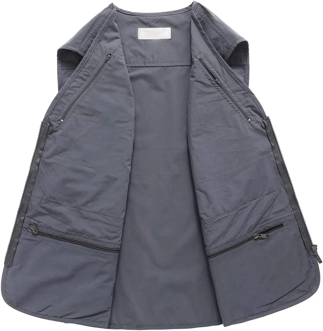 Hbufnha Men's Casual Safari Travel Vest 16 Pockets Outdoor Work Vest Sleeveless Jacket Fishing Hiking Photograph