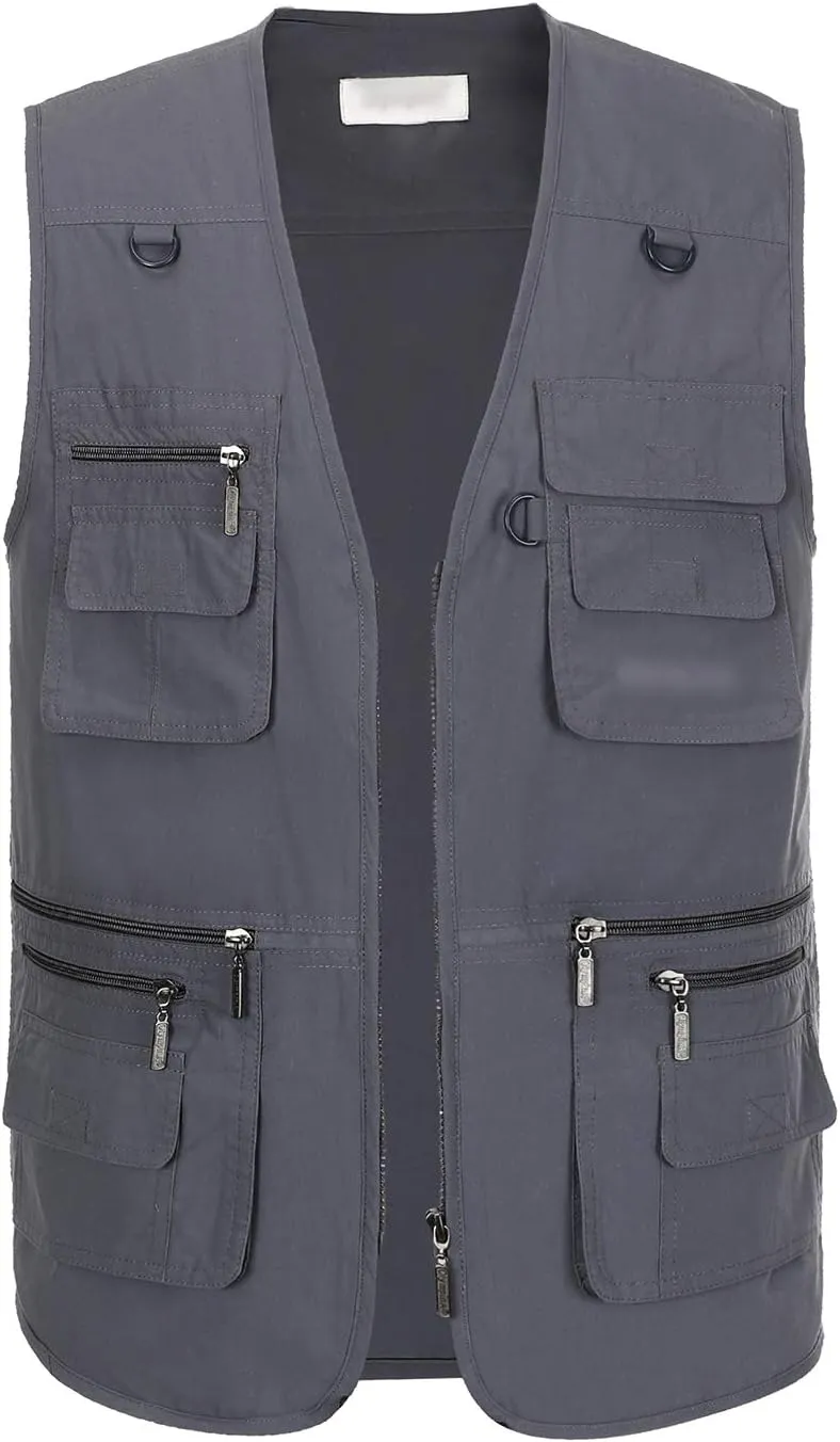 Hbufnha Men's Casual Safari Travel Vest 16 Pockets Outdoor Work Vest Sleeveless Jacket Fishing Hiking Photograph