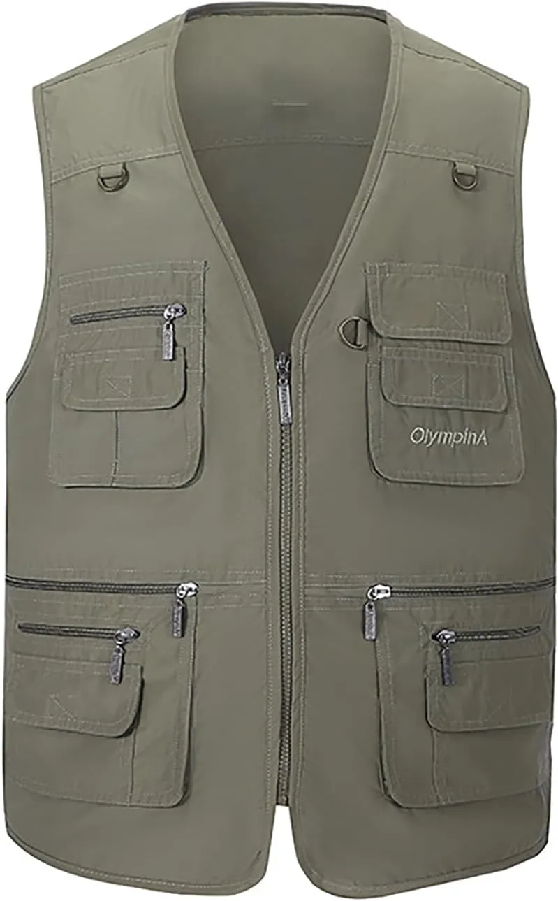 Hbufnha Men's Casual Safari Travel Vest 16 Pockets Outdoor Work Vest Sleeveless Jacket Fishing Hiking Photograph