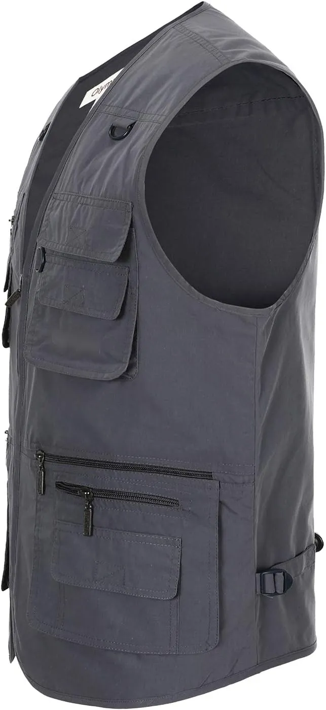 Hbufnha Men's Casual Safari Travel Vest 16 Pockets Outdoor Work Vest Sleeveless Jacket Fishing Hiking Photograph