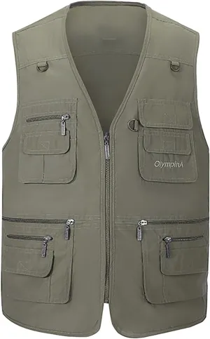 Hbufnha Men's Casual Safari Travel Vest 16 Pockets Outdoor Work Vest Sleeveless Jacket Fishing Hiking Photograph