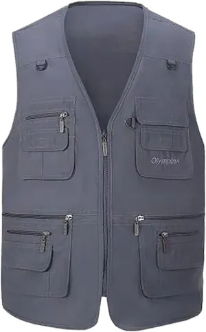 Hbufnha Men's Casual Safari Travel Vest 16 Pockets Outdoor Work Vest Sleeveless Jacket Fishing Hiking Photograph