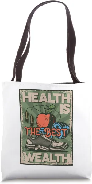 Health Is Best Wealth Streetwear Urban Street ART ON BACK Tote Bag