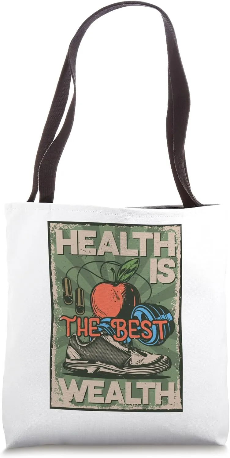 Health Is Best Wealth Streetwear Urban Street ART ON BACK Tote Bag