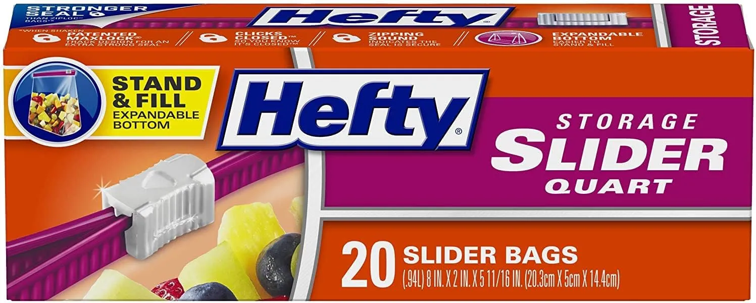 Hefty Variety, 1 Hefty Slider Bag, Jumbo, 2.5 Gallon, 10 CT, 1 Hefty Slider Bags Half Gallon, 32 CT, 1 Hefty Slider Bags, Quart, 20 CT, 1 CT