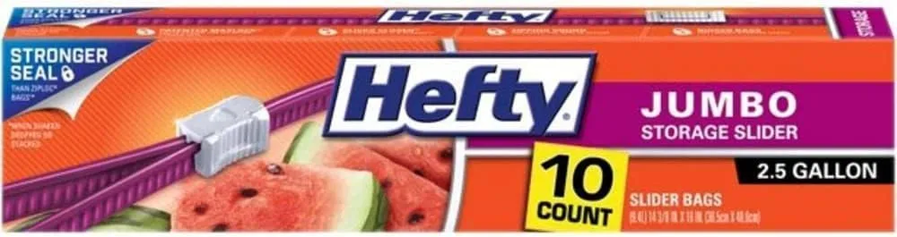 Hefty Variety, 1 Hefty Slider Bag, Jumbo, 2.5 Gallon, 10 CT, 1 Hefty Slider Bags Half Gallon, 32 CT, 1 Hefty Slider Bags, Quart, 20 CT, 1 CT