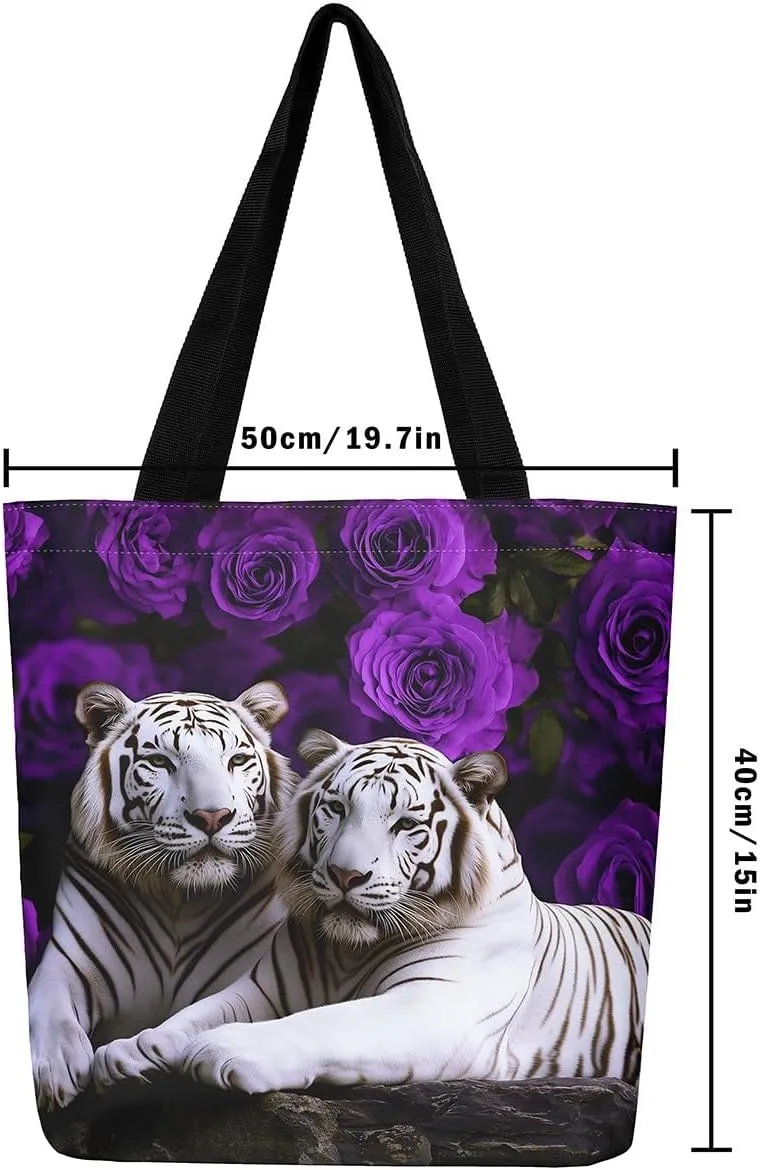 Highland Cow Canvas Tote Bag for Women,Cowboy Farm Animals Foldable Handbag