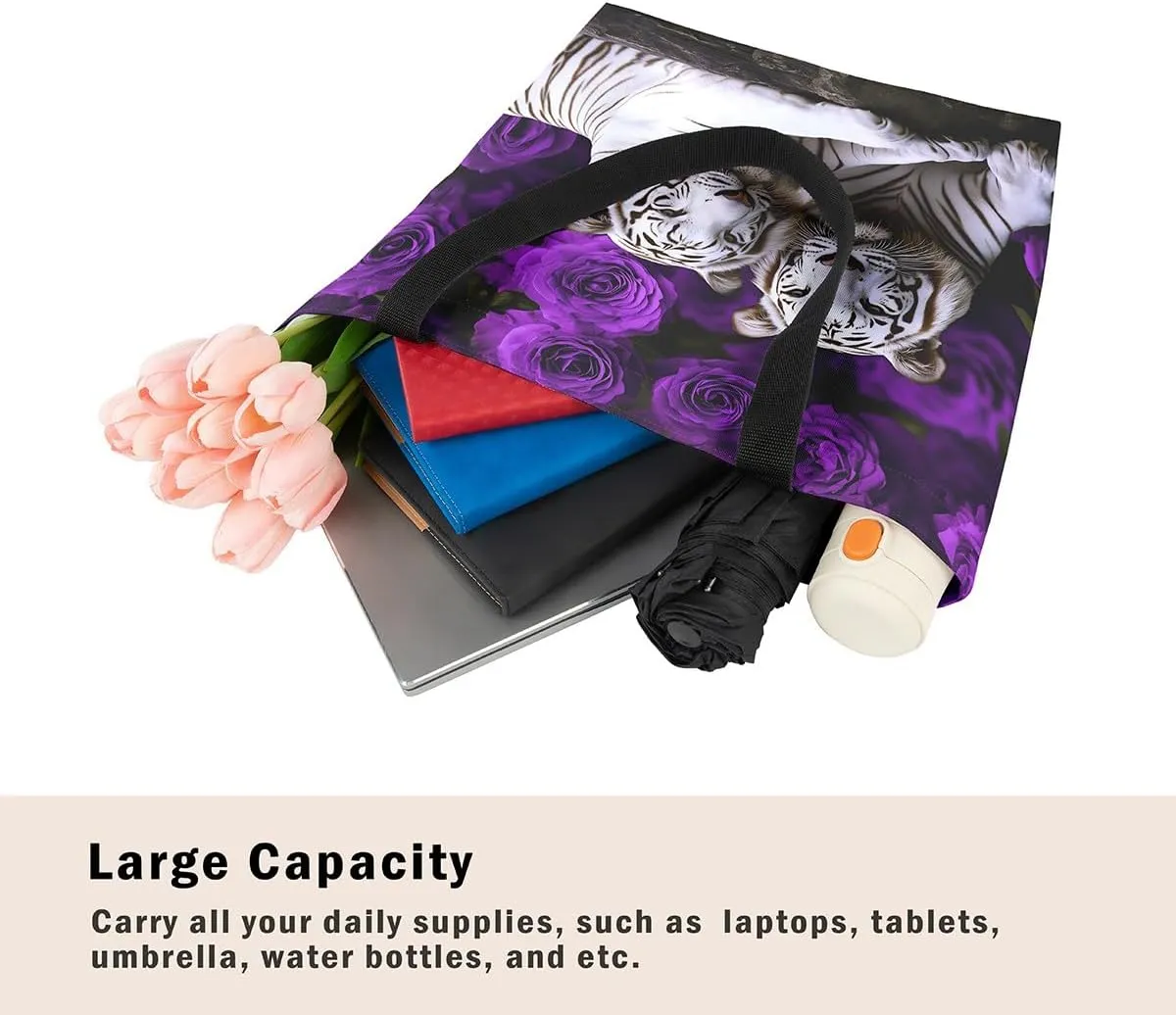 Highland Cow Canvas Tote Bag for Women,Cowboy Farm Animals Foldable Handbag