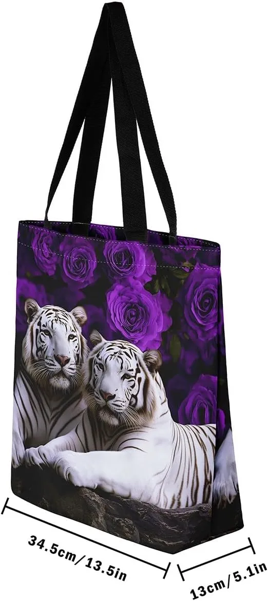 Highland Cow Canvas Tote Bag for Women,Cowboy Farm Animals Foldable Handbag