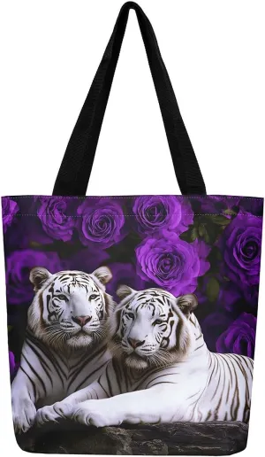 Highland Cow Canvas Tote Bag for Women,Cowboy Farm Animals Foldable Handbag